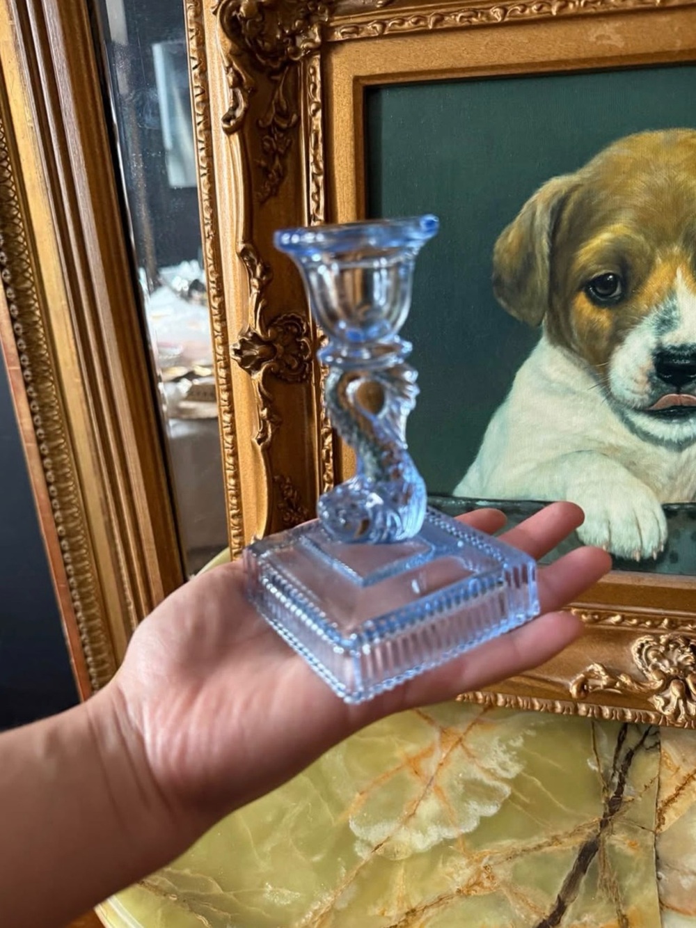 1930s Imperial Dolphin Glass candle holder